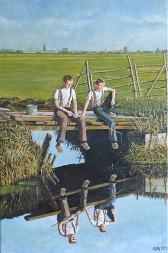 Polderjongens, olieverf op doek, 40 x 60 cm, agdj’13 copyright