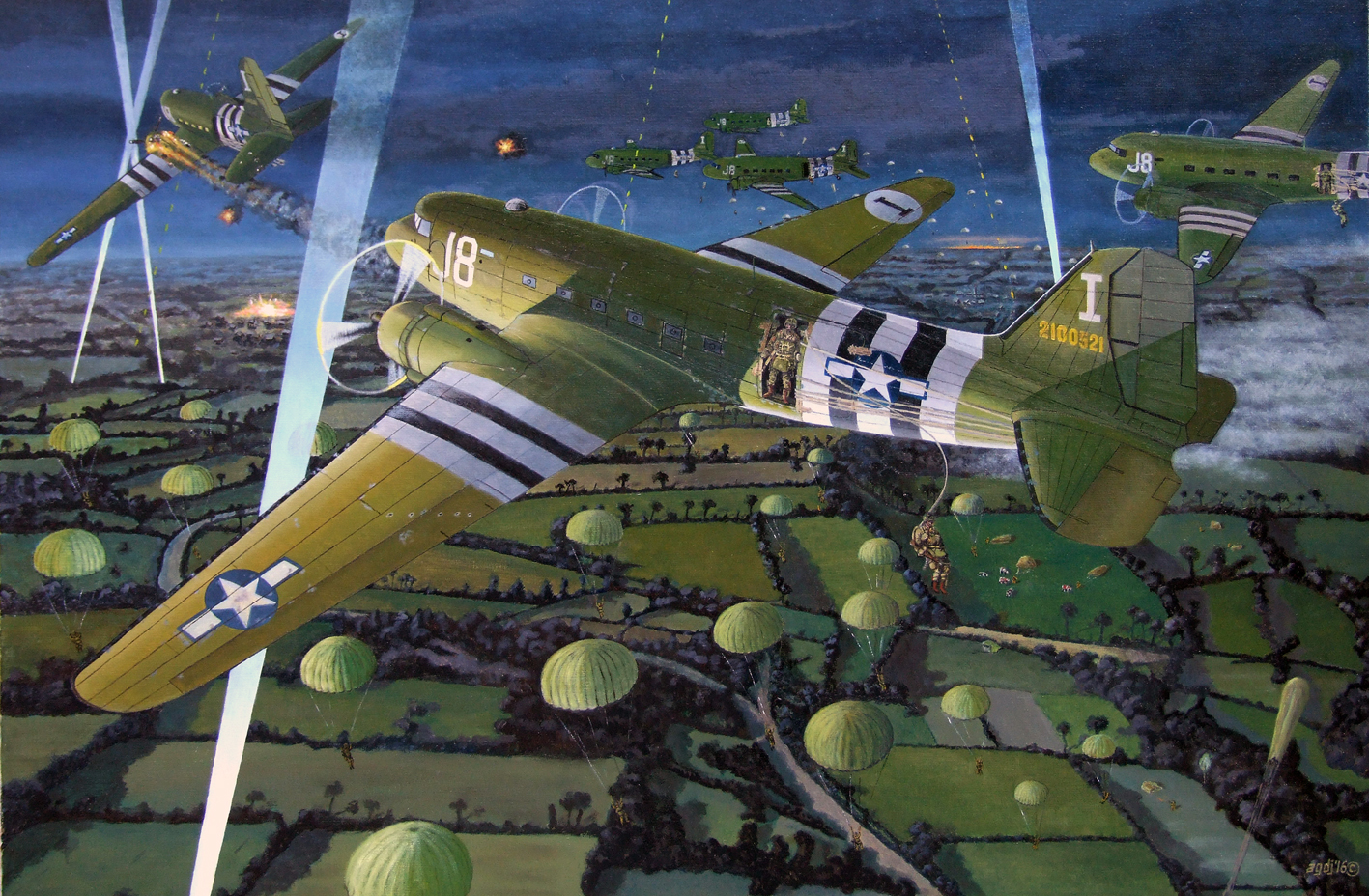 Para jump over Normandy, France, June 1944