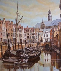 Antwerpen, de Koolvliet 1870, olieverf op doek, 50 x 60 cm, agdj’16 Copyright