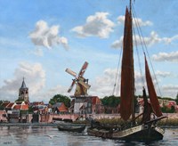 Oud Gorichem, molen De Eendracht 1916, olieverf op doek, 50 x 60 cm, agdj’16 Copyright