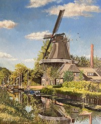 Molen De Wachter in Zuidlaren, olieverf op linnen, 50 x 60 cm, agdj Copyright