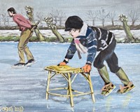 Leren Schaatsen, agdj’20 Copyright, olieverf op doek, 20 x 30 cm