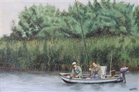 Vissers in de Biesbos, 60 x 90 cm, olieverf op doek, agdj’07Copyright