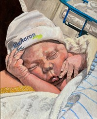 Baby Boy Rif Aaron, olieverf op doek, 20 x 30 cm, agdj’21Copyright