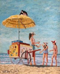 Het IJscomeisje van Plage Le Petit Travers, olieverf op doek, 40 x 50 cm, agdj 2021 copyright