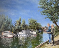 ‘Het visplaatsje’, olieverf op linnen, 50 x 60 cm, agdj’23 Copyright