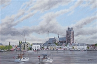 Dordrecht met zeilboten, 60 x 90 cm, olieverf op doek, agdj’08Copyright