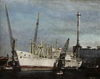 Rotterdam, Schiehaven, 70 x 90 cm, olieverf op doek, agdj’00Copyright