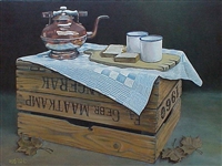 Kist met koperen kete, olieverf op doek, 60 x 80 cm, agdj 2002