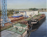 Scheepswerf De Toekomst, Waspik, 40 x 50 cm, olieverf op doek, agdj 1995